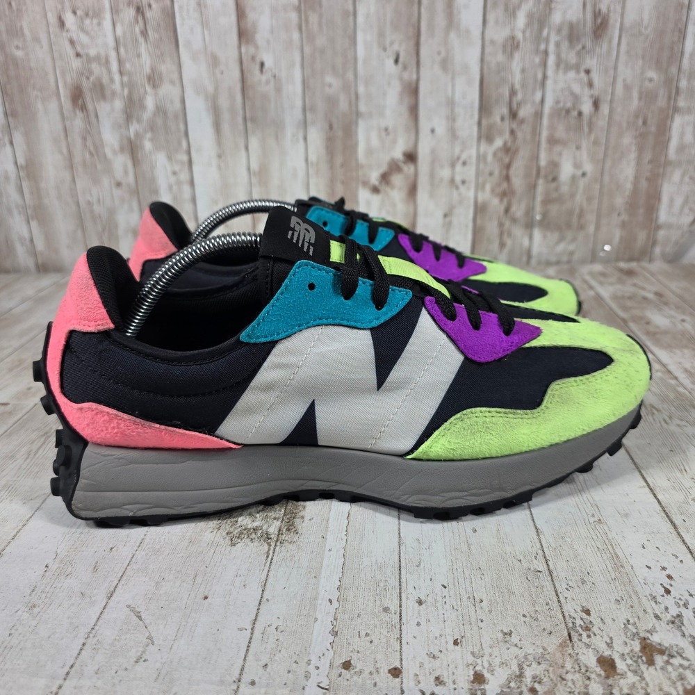 New Balance 327 Mens Sneakers Black Multicolor MS327EA Neon Suede Low Top 10.5 D